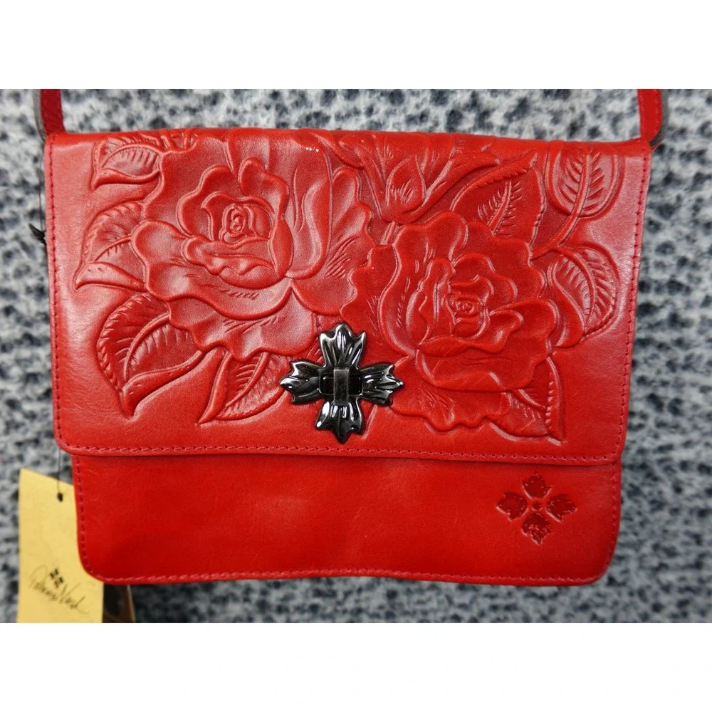 Patricia Nash Consilina Crossbody Bag‎ Red Rose Tooled Leather Papaya NWT